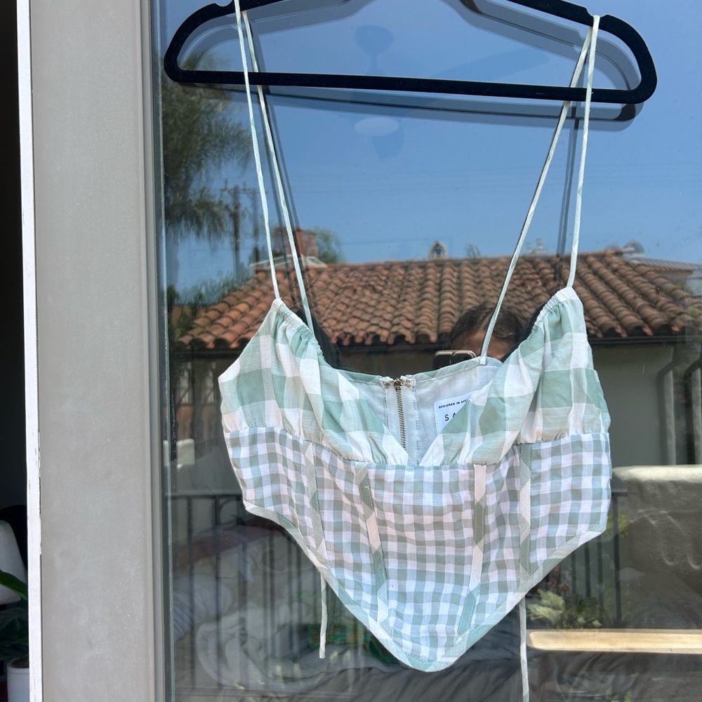 Sabo Skirt Green and White Plaid Crop Top